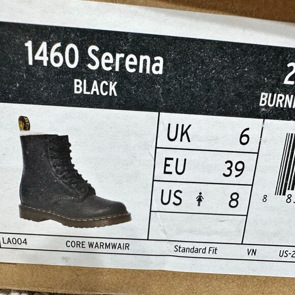 Dr. Martens Womens size 8 Leather Boots Fur Lined 1460 Serena Black WarmWair - Picture 2 of 9